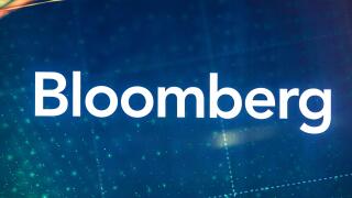 Bloomberg, logo on the stand at the E-world energy water trade fair, Essen, North Rhine-Westphalia, Germany