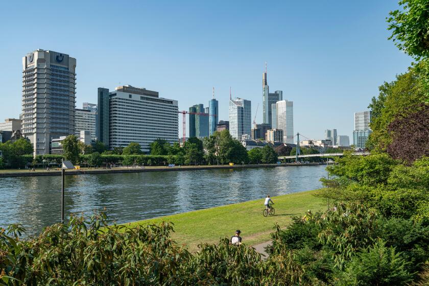 Frankfurt, Germany. July 2019.   the view of  the bank of the river Main
