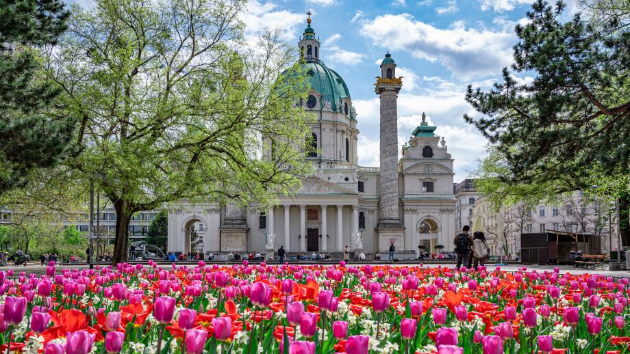 St. Charles Church in spring in Vienna, Austria