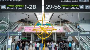 Sculpture Turning point by Isabel Nolan in Terminal 2 at Dublin airport, Ireland.