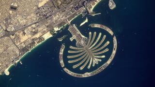 PALM ISLAND, DUBAI, UAE - 28 April 2017 - French astronaut Thomas Pesquet took this remarkable image of Palm Island Dubai United Arab Emirates during