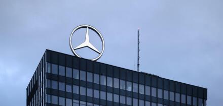 Mercedes-Benz rotating logo over the rooftop of the headquarter in Breitscheidplatz, Berlin, Germany