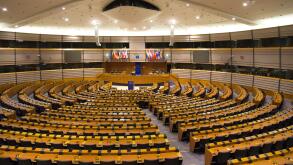 The European Parliament Room (debating chamber) in Brussels.