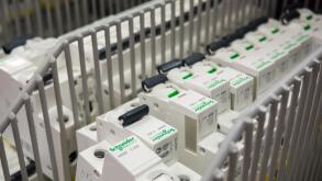 Voronezh, Russia - June 20, 2016:  Schneider Electric switches on the shelf in a department store electrical