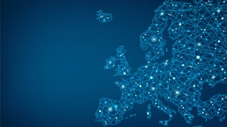 Connected map of Europe vector illustration background  – European Union concept: cooperation, technology, digitalization, future