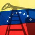 The oil industry of venezuela . Oil rigs on the background of the venezuelan flag. Mining and oil export. trading on global fuel market. Fuel industry