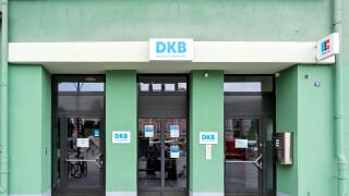 DKB branch in Rostock, Germany. Deutsche Kreditbank (DKB) is a German Direct bank, fully owned by the Bayerische Landesbank.