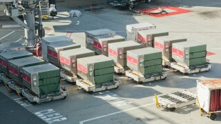 Commercial airline unit load device (ULD) containers at airport