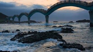 Eight-Arch Cross-Ocean Bridge at dawn, Sansiantai, Taitung County, Taiwan