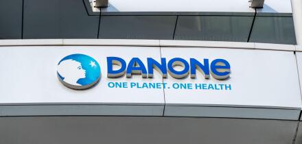 Sign on the Danone France headquarters. Danone is a French multinational food company listed on the Paris Stock Exchange and part of the CAC 40 inde