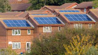 Houses with solar panels in London, England, United Kingdom, UK
