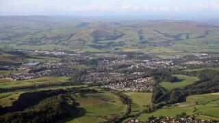 aerial view of Skipton, a town in the Yorkshire Dales, UK