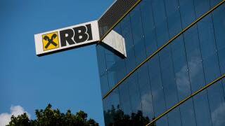 A logo sign outside of the headquarters of Raiffeisen Bank International (RBI) in Vienna, Austria, on September 5, 2018.