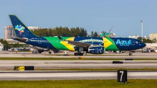 Fort Lauderdale, United States ? November 14, 2022: Azul Airbus A330-200 airplane in the Nacao Azul special livery at Fort Lauderdale airport (FLL) in