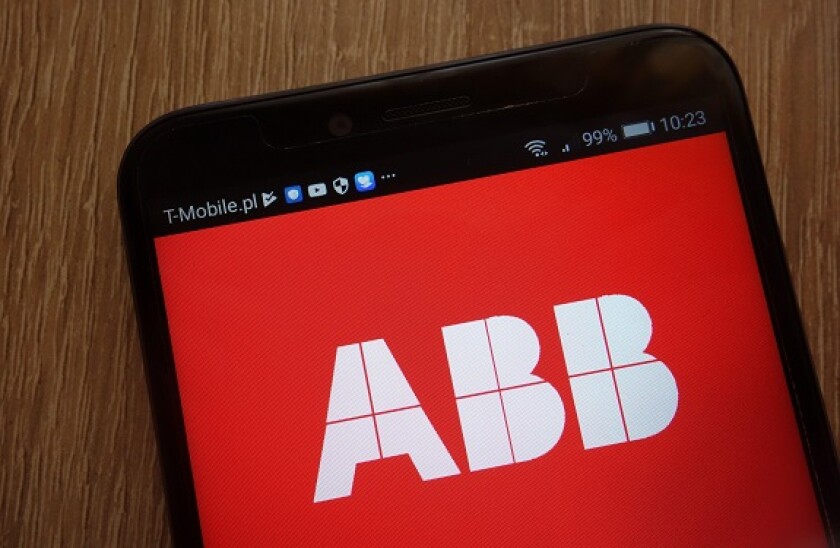 ABB logo displayed on a modern smartphone