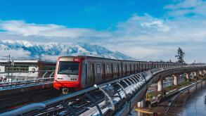 SANTIAGO, CHILE - JULY 2017:  A Metro de Santiago train in Line 4