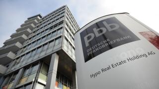 The logo of the Deutsche Pfandbriefbank seen in Unterschleissheim near Munich,&nbsp;Germany, 01&nbsp;November 2011. In the course of the investigation about the billion euro error of the Hypo&nbsp;Real Estate's 'bad bank', the HRE herself has come onto focus. According 