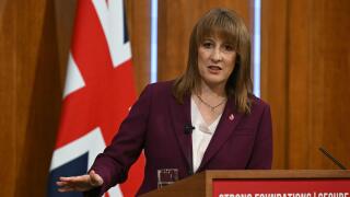 Britain's Chancellor of the Exchequer Rachel Reeves takes journalists' questions after delivering a speech in the media briefing room of 9 Downing Street, London, Tuesday Nov. 4, 2025. (Justin Tallis/Pool Photo via AP)