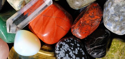 Set of semiprecious gemstones used in alternative medicine for healing and in esoterics. Image shot 2008. Exact date unknown.