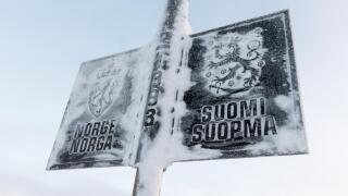 Border between Norway and Finland on the Sami bridge Utsjoki Finland