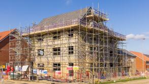Apartments under construction by Bovis in the new Stortford Fields housing development in Bishop's Stortford, UK.