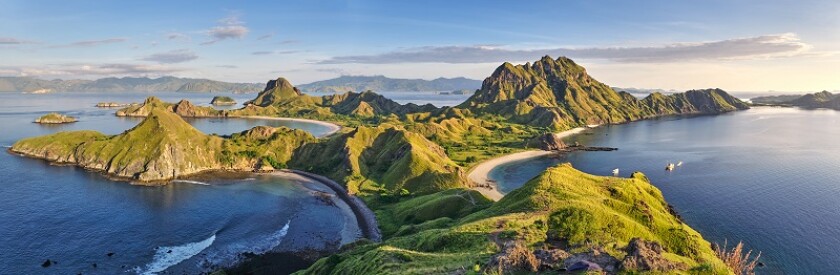 Landscape view from the top of Padar island in Komodo islands, Flores, Indonesia.