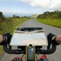 A GPS and map on a bicycle tour along the coast of Exmoor near hunters inn, Devon