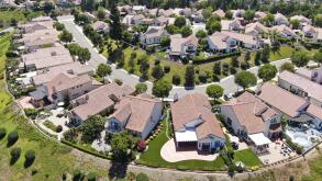 Aerial view of residential neighborhood in green valley, Rancho Bernardo, San Diego County, California. USA