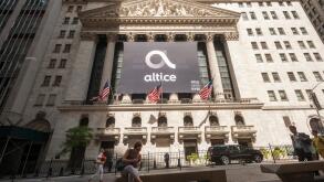 The New York Stock Exchange is decorated for the initial public offering of the cable company Altice USA on Thursday, June 22, 2017.  Altice USA is a subsidiary of Altice NV and is a merger of Cablevision Systems and Suddenlink Communications. It is the f
