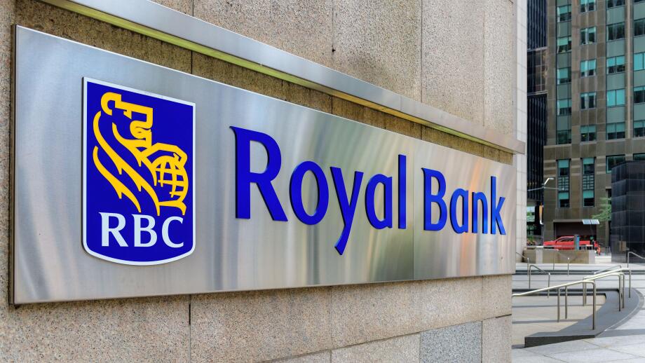 Toronto, Canada - August 5, 2024: Sign and logo of the Royal Bank of Canada in the downtown district.
