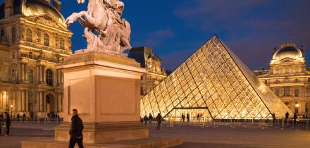 the Palais du Louvre at dusk, Paris, France