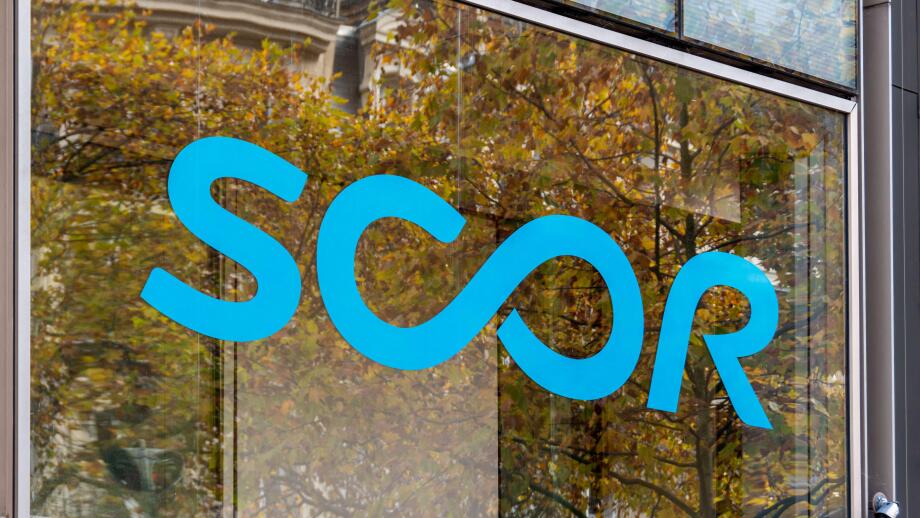 Sign and logo on Scor's headquarters, Paris, France. Scor SE is a French reinsurance and asset management group, one of the world's leading reinsurers