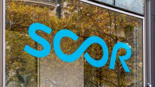 Sign and logo on Scor's headquarters, Paris, France. Scor SE is a French reinsurance and asset management group, one of the world's leading reinsurers
