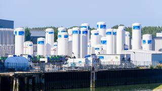 Industrial gas storage tanks from world's largest supplier of industrial gases, Linde, Rotterdam, Netherlands.
