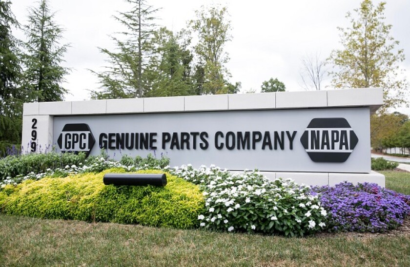 A logo sign outside of the headquarters of the Genuine Parts Company, parent company of NAPA Auto Parts, in Atlanta, Georgia on October 7, 2017.