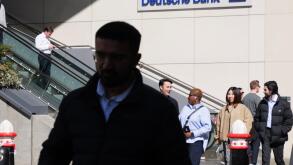 Deutsche Bank escalators to entrance, City of London, UK