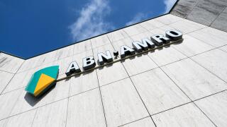ABN AMRO sign at branch. ABN AMRO is the third-largest bank in the Netherlands.