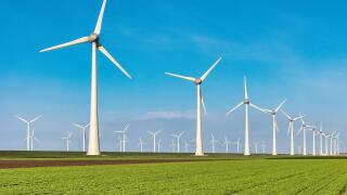Wind turbine from aerial view, Drone view at windpark westermeerdijk a windmill farm in the lake IJsselmeer the biggest in the N
