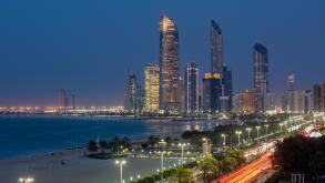 Modern city skyline, Abu Dhabi, United Arab Emirates, Middle East