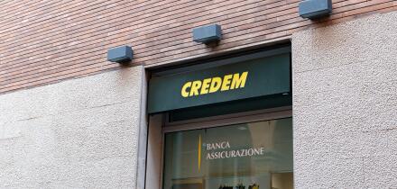 BOLOGNA, ITALY - APRIL 20, 2022: Credem Banca bank office in Bologna, Italy providing financial services