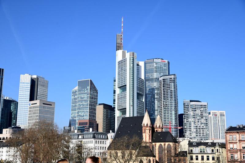 The skyline of Frankfurt, skyscrapers, in the middle of the Main Tower of Commerzbank, 07.03.2026 in Frankfurt,