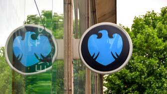London, England, UK - 28 June 2023: Sign above the entrance of a branch of Barclays bank in central London.