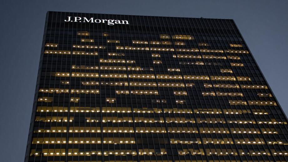 LONDON-  The JP Morgan building in London's Canary Wharf financial district. An American investment bank and financial services company.