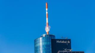 FRANKFURT, GERMANY - FEB 28, 2015: Top of the Main Tower skyscraper in the city of Frankfurt Main in Frankfurt, Hesse, Germany