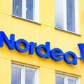 Kristianstad, Sweden - March 20, 2016: Nordea is one of the major banks in Sweden. Here is their logo found as a sign above a ba