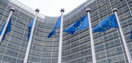 Berlaymont drapeaux europeens et neige | 
European flags around schuman and Berlaymont building with snow