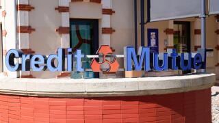 Bordeaux , Aquitaine / France - 05 05 2020 : Credit mutuel french bank sign and logo on office wall