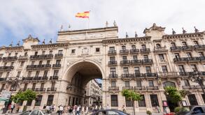 Main,Headquarters,main,branch,office,of,Bank of Santander,Banco de Santander facade.Cantabria,Spain.Europe,European,