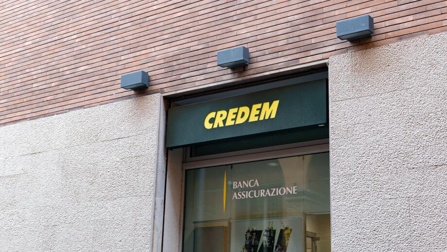 BOLOGNA, ITALY - APRIL 20, 2022: Credem Banca bank office in Bologna, Italy providing financial services