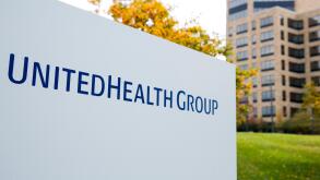A logo sign outside of the headquarters of UnitedHealth Group in Minnetonka, Minnesota on October 25, 2015.